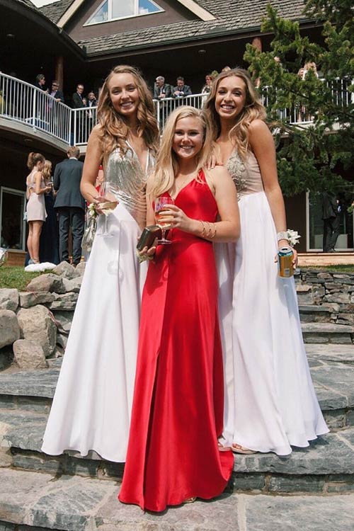 Three women in formal wear